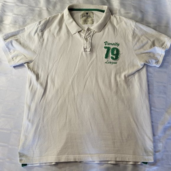 SOKOOL CLOTHING CALIFORNIA POLO COLLAR MEN'S CASUAL WEAR SHIRT XL WHITE GREEN - Picture 1 of 13